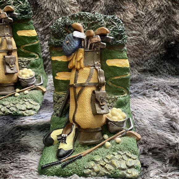 Graphics Golf Bag, Golf Clubs, Golf Shoes, Golf Course 90s Vintage Bookends - Picture 3 of 16